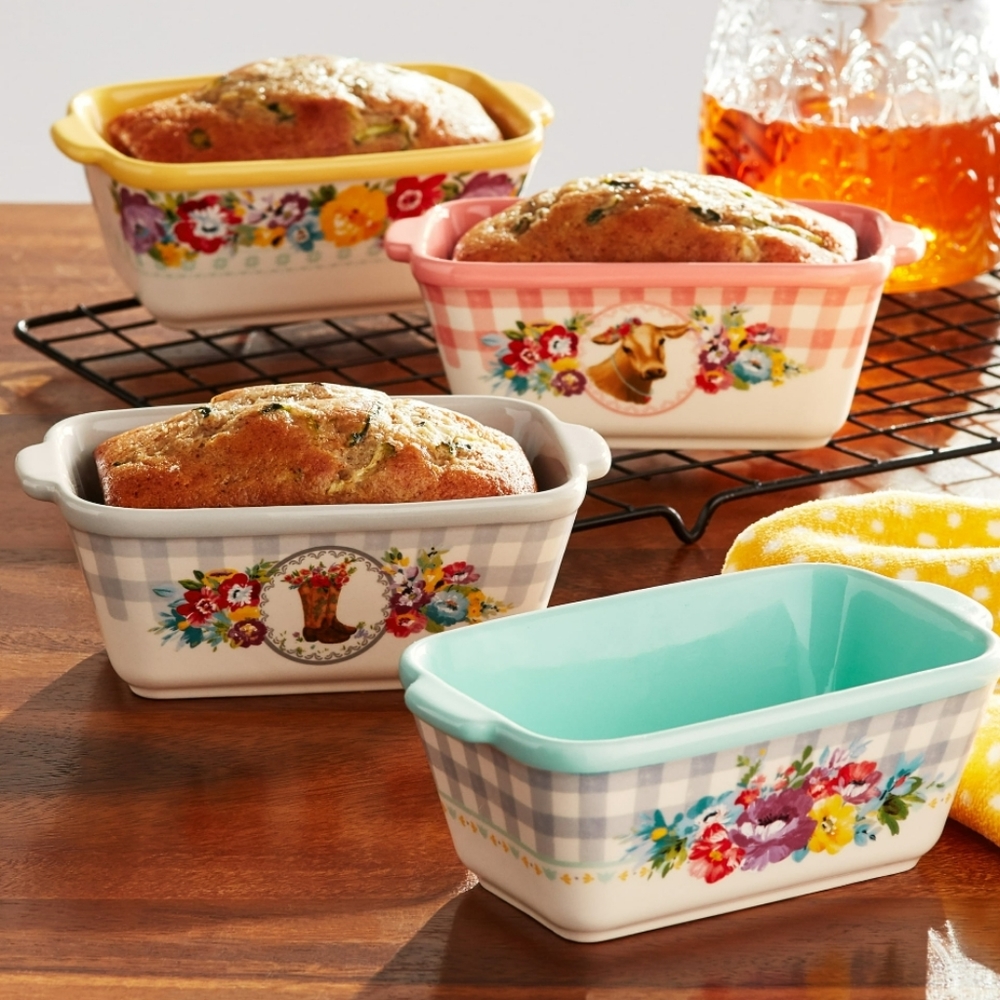 ❤️ New Pioneer Woman Sweet Romance Blossoms  Mini Ceramic Loaf Pan Set